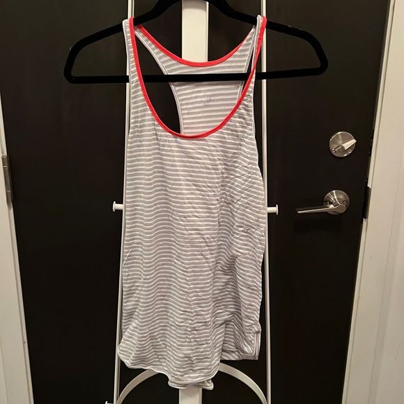 Lululemon white and gray striped tank with orange trim - size 8 - Picture 1 of 2
